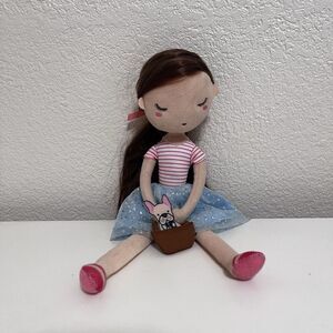Aurora Little Lilly Girl Doll with French Bulldog in Basket Plush Ragdoll 12"